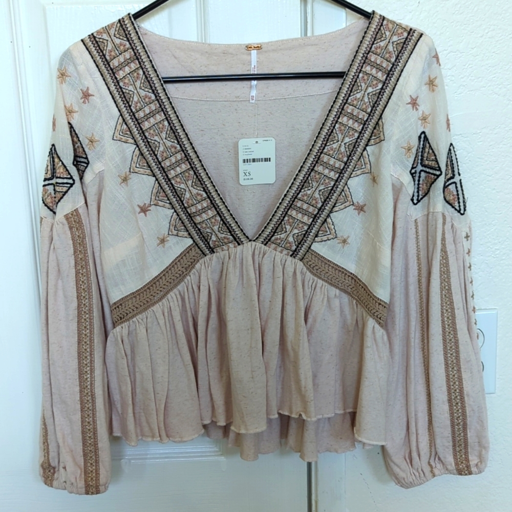 NWT beautiful Free people embroidered blouse made in India